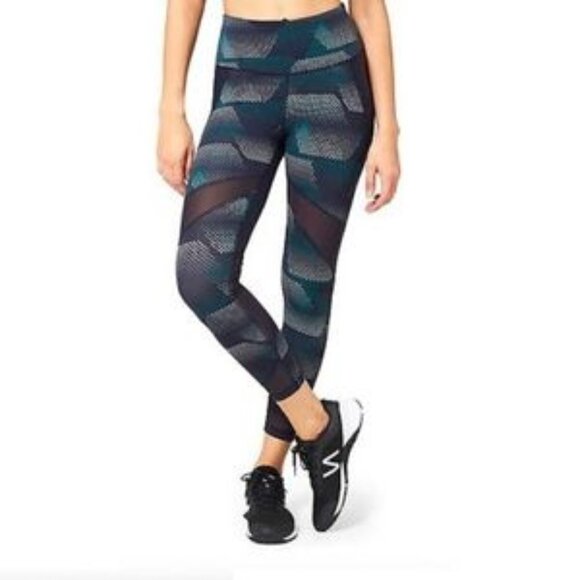 Athleta Kinetic Stealth Mesh 7/8 Tights Blue Mesh Panel Workout Leggings sz XS - Picture 1 of 13